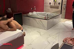 married blonde in lingerie sucks off hubby's friend right here