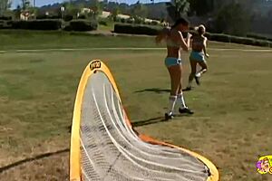 sporty blondes and brunettes unleash wet lesbian orgy with toys and licks