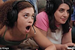 Gamer girl bent over in co-op doggystyle interracial fuck