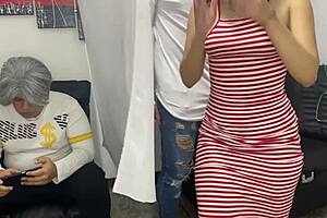 daddy watches teen bent over for deep doggystyle pounding by monster cock