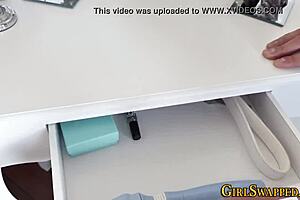 Brunette teen rips pantyhose for monster cock facial