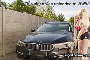 Girlfriend's big tits get titty fucked hard in car by monster cock