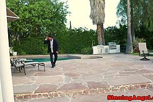 Bigtits babe gets oiled ass drilled close up