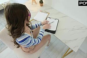 why study when college slut craves tutor's throbbing cock play?