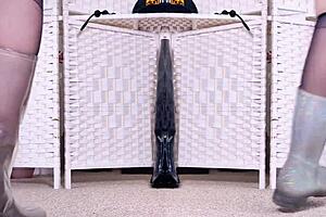 Redhead's epic fetish collection of boots heels leather leggings stockings