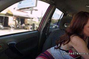 redhead teen hitchhiker 18+ blows and fucks in moving car