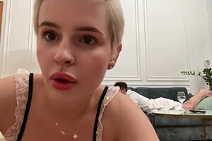 blonde neighbor maid squirts wildly on sofa during sensual creampie