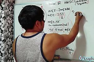 Nerdy Asian teacher lets student cum inside during math sex