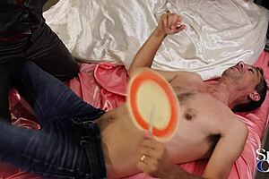 guy fucks milf in green leather pants doggy pov with ass licks