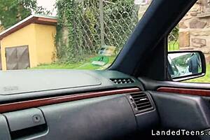 Blonde hitchhiker amateur sucks and fucks in car POV outdoor