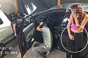 redhead amateur gets fucked hard in car mechanic shop