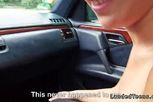 Blonde hitchhiker amateur sucks and fucks in car POV outdoor