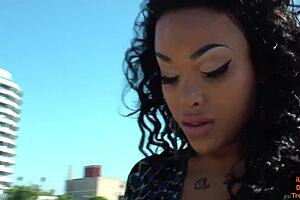 check out this gorgeous ebony tranny stroking her pierced cock solo