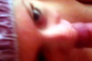 samantha takes a massive facial cumshot after sloppy blowjob