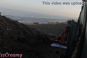 flashing cock at crowded beach leads to risky public cumshot
