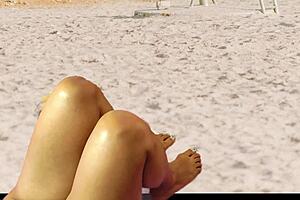 voyeur catches beach big ass tanned babe's shaved pussy creampie footjob closeup