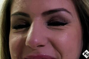 Beautiful Blonde Swallows Cum From Three Monster Cocks In Lingerie