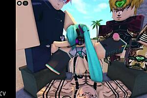 gangbang of roblox miku with multiple cocks banging her tight holes relentlessly