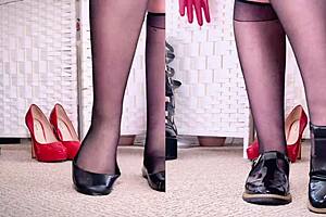 Redhead's epic fetish collection of boots heels leather leggings stockings