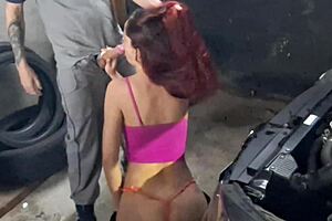 redhead amateur gets fucked hard in car mechanic shop