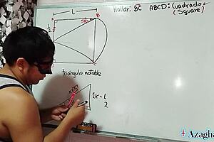 Nerdy Asian teacher lets student cum inside during math sex