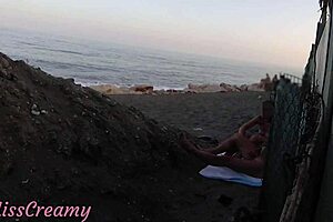 flashing cock at crowded beach leads to risky public cumshot