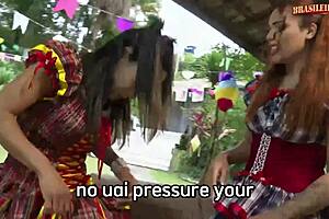 brazilian brunette milf and redhead lesbian lick shaved pussies hungrily