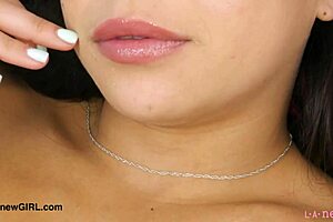 super cute brunette teen flaunts her sexy petite body on sofa