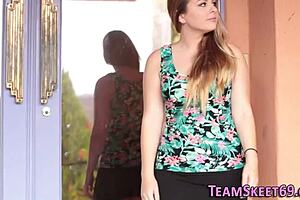 Petite teen tempts with creampie in steamy shower seduction.