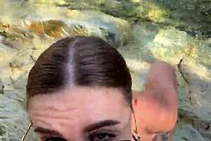 beach stranger deepthroats huge cock with sloppy cum on face and tits