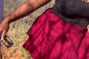 ebony babe bent over for big black cock creampie outdoors