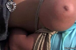 tempting busty babe tied gagged for outdoor bondage thrill