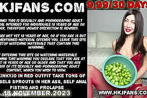 hotkinkyjo stuffs brussels sprouts deep in ass for extreme self-fisting prolapse
