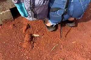 Novinha Ditches School for Outdoor Anal with Brazilian Pedreiro in Lingerie