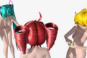 look at hatsune miku teto and neru in full nude mod ripped clothes