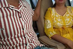 Risky public car boob flash