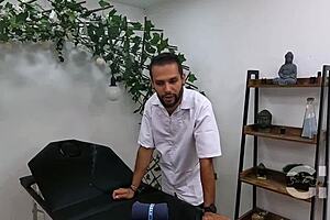 Salome Gil gets masseur's huge cock happy ending deepthroat in bath part 1.