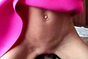 Skinny classmate in pink dress bent over for intense doggy pounding