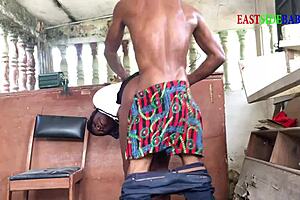 after intimate moments with ebony beauty, her partner walks in on the passion