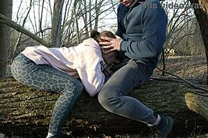 redhead sneaks forest suck while hubby's away