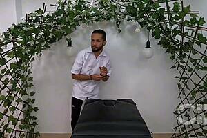 Salome Gil gets masseur's huge cock happy ending deepthroat in bath part 1.