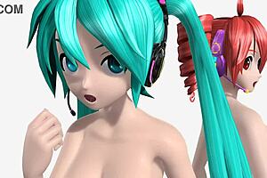 look at hatsune miku teto and neru in full nude mod ripped clothes