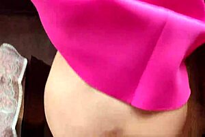 Skinny classmate in pink dress bent over for intense doggy pounding