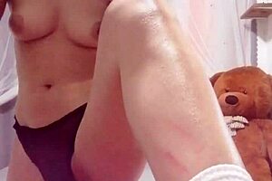 Latina squirts wildly with huge dildo toy