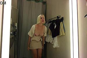 hot blonde mycandyalice flashes big tits in mall fitting room