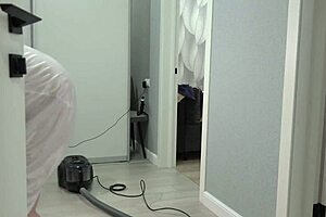 Chubby mature milf teases thick ass and saggy tits under short robe