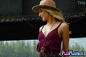 Sweet blonde musician anna katarina poses outdoor stripping to reveal beautiful natural tits and body