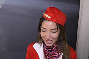 Air hostess Layla Scarlet bares her huge ass for monster cock fun