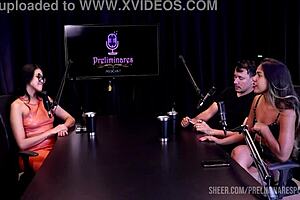 Curvy latina bia hot teases in sheer red lingerie during podcast foreplay compilation