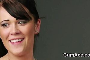 flirty beauty, open wide for this massive cum facial and swallow it all
